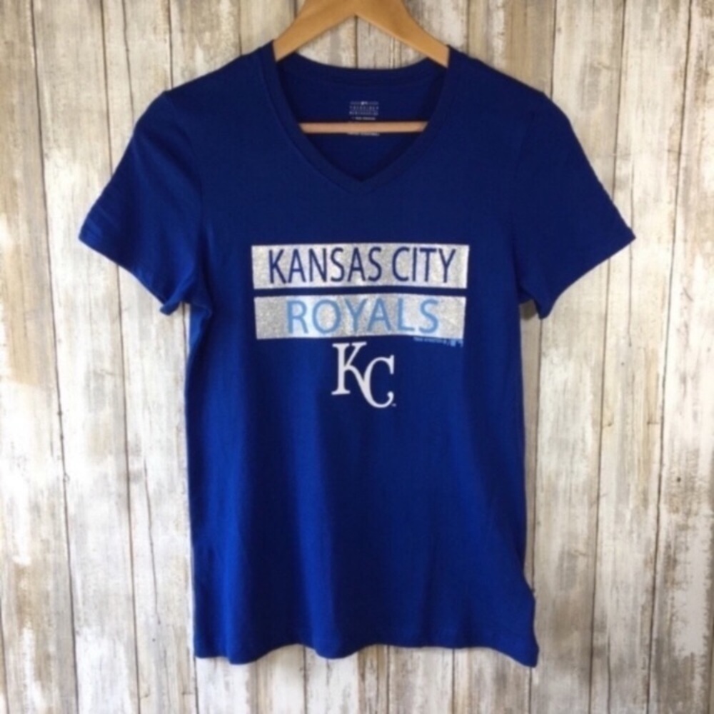 Kansas City Royals Girls Tee XL Blue Glitter MLB Baseball Shirt Kids